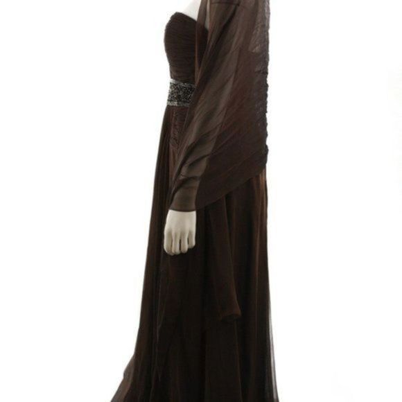 LIANCARLO COUTURE Beaded Brown Silk Long Evening Gown Size 8 - Picture 2 of 9